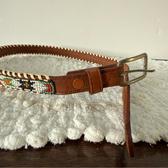 VTG 60s/70s Hand Tooled/Beaded Native Belt 26” Thunderbird Indian Belt - Picture 2 of 8